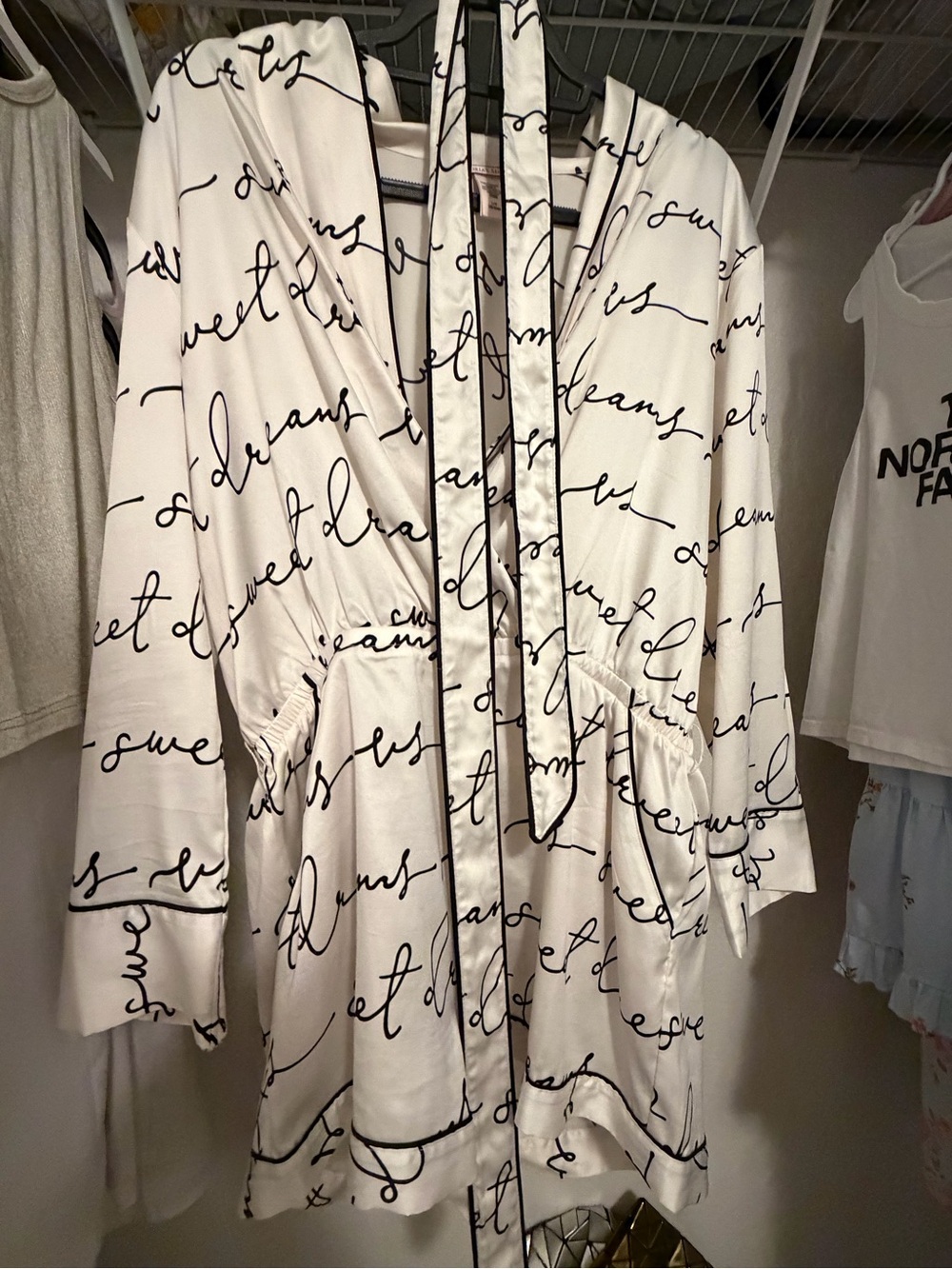 Victoria's Secret Cream Robe with Black Script Print